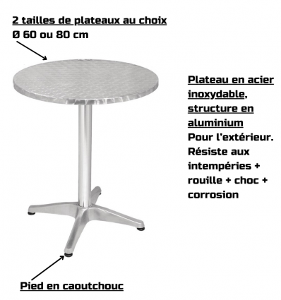 Table bistrot aluminium ronde extérieur