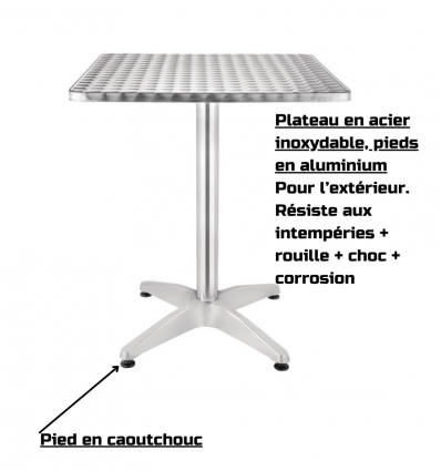 Table bistrot carrée aluminium extérieur