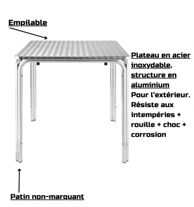 Table bistrot carrée aluminium extérieur