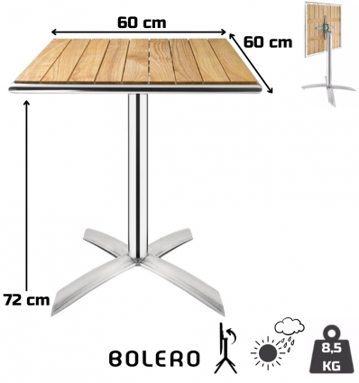 Table bistrot en aluminium et frêne carrée extérieur