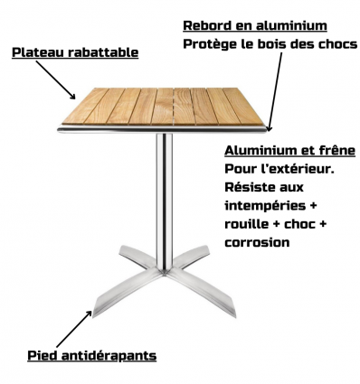 Table bistrot en aluminium et frêne carrée extérieur