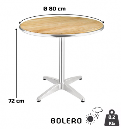Table bistrot extérieur aluminium et frêne ronde