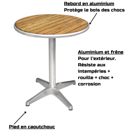 Table bistrot extérieur aluminium et frêne ronde