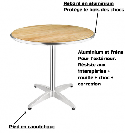 Table bistrot extérieur aluminium et frêne ronde