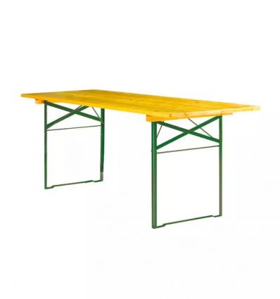 Table de brasserie pliante en bois piétement arrondi ou cornière