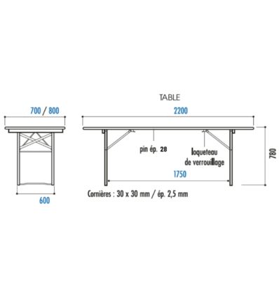 Table de brasserie pliante en bois piétement arrondi ou cornière