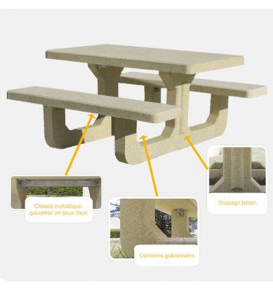 Table de pique nique en béton à poser