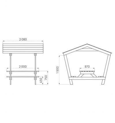 Table de pique nique avec toit​ en bois résineux