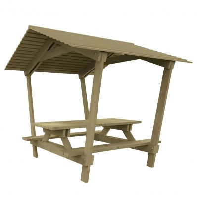 Table de pique nique avec toit​ en bois résineux