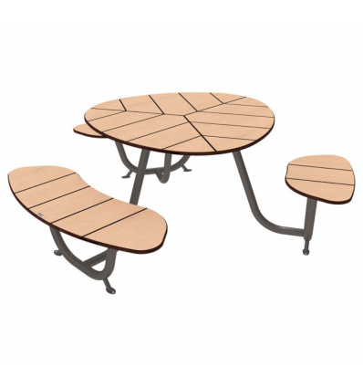 Table de pique nique en ronde en stratifié compact effet bois