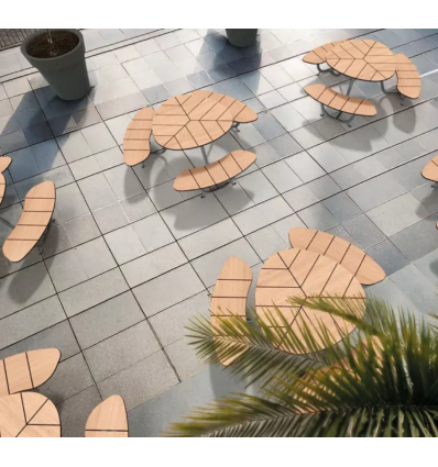 Table de pique nique en ronde en stratifié compact effet bois