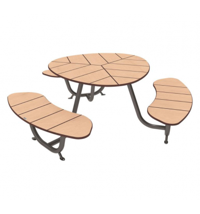 Table de pique nique en ronde en stratifié compact effet bois