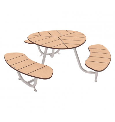 Table de pique nique en ronde en stratifié compact effet bois