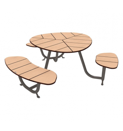 Table de pique nique en ronde en stratifié compact effet bois