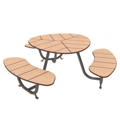 Table de pique nique en ronde en stratifié compact effet bois