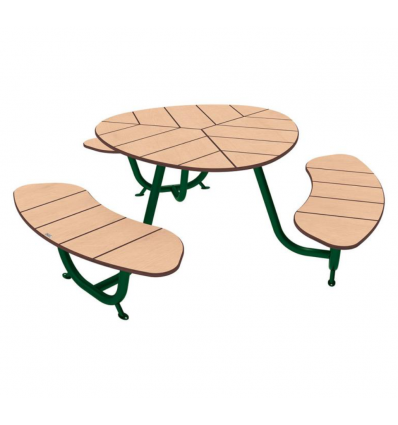 Table de pique nique en ronde en stratifié compact effet bois