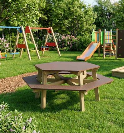 Table de pique nique hexagonale pour enfant en bois