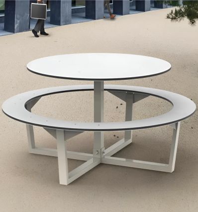 Table de pique nique ronde en acier et polyéthylène