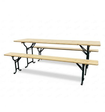 Table et bancs de brasserie pliante bois piétement arrondi ou cornière