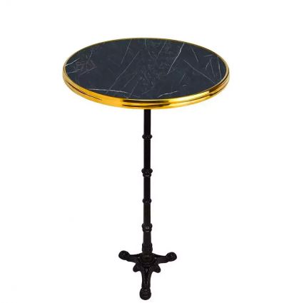 Table haute bistrot ronde effet marbre usage extérieur