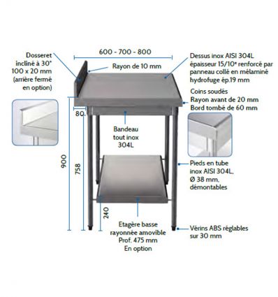 Table inox 100 x 70 Premium