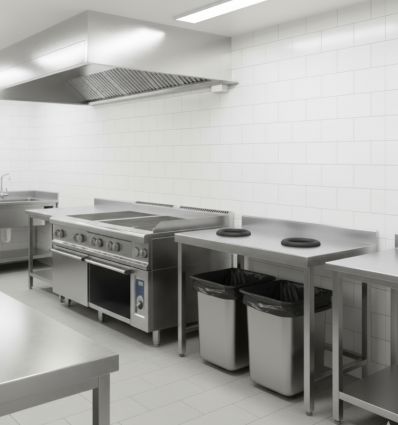 Table inox avec trou vide ordure