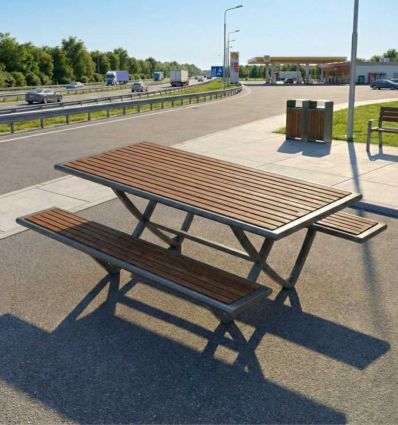 Table pique-nique effet bois en stratifié compact