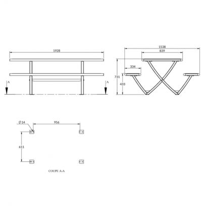 Table pique-nique effet bois en stratifié compact