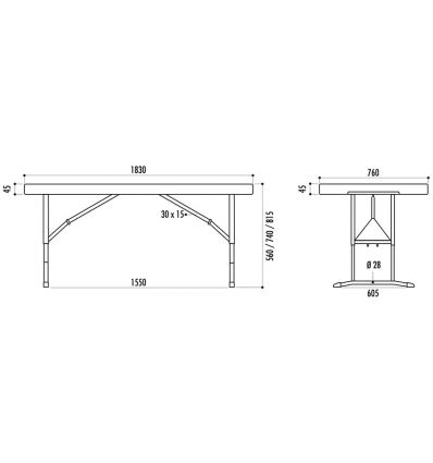 Table pliante réglable en hauteur