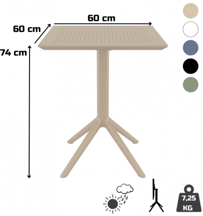 Table pour terrasse restaurant carré en polypropylène usage extérieur