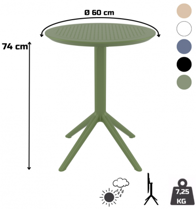 Table ronde en polypropylène usage extérieur
