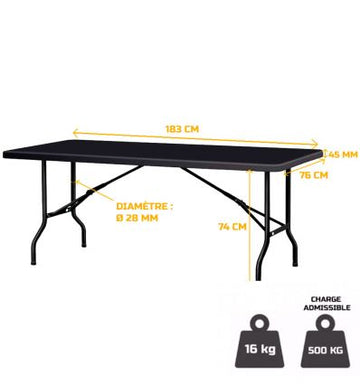 Table rectangulaire pliante noire