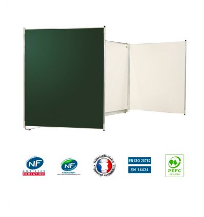Tableau scolaire vert et blanc triptyque émaillé
