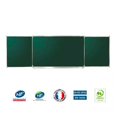 Tableau scolaire vert triptyque à craie émaillé