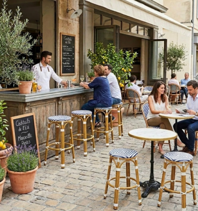 Tabouret de bar extérieur empilable en textilène