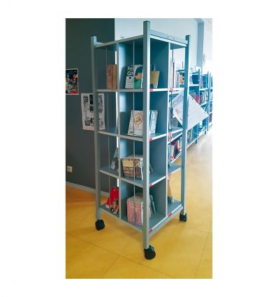 Tour à livres double faces à roulettes bibliothèque