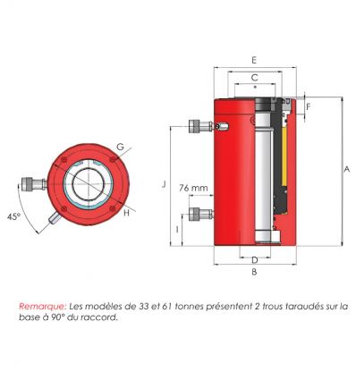 Vérin hydraulique double effet 700 bar creux 33 tonnes